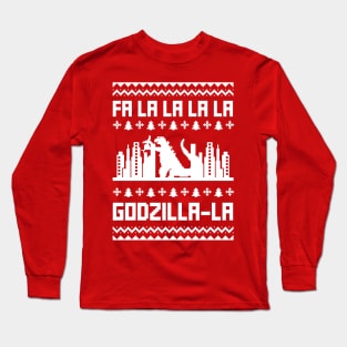 Ugly Christmas Sweater - Fa La La La La Godzilla La Red Long Sleeve T-Shirt